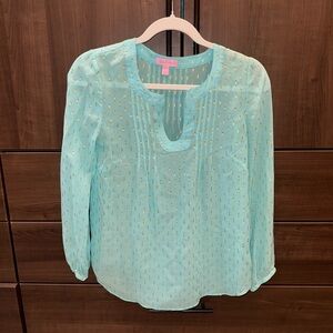 Lily Pulitzer Aqua and Gold Blouse XS